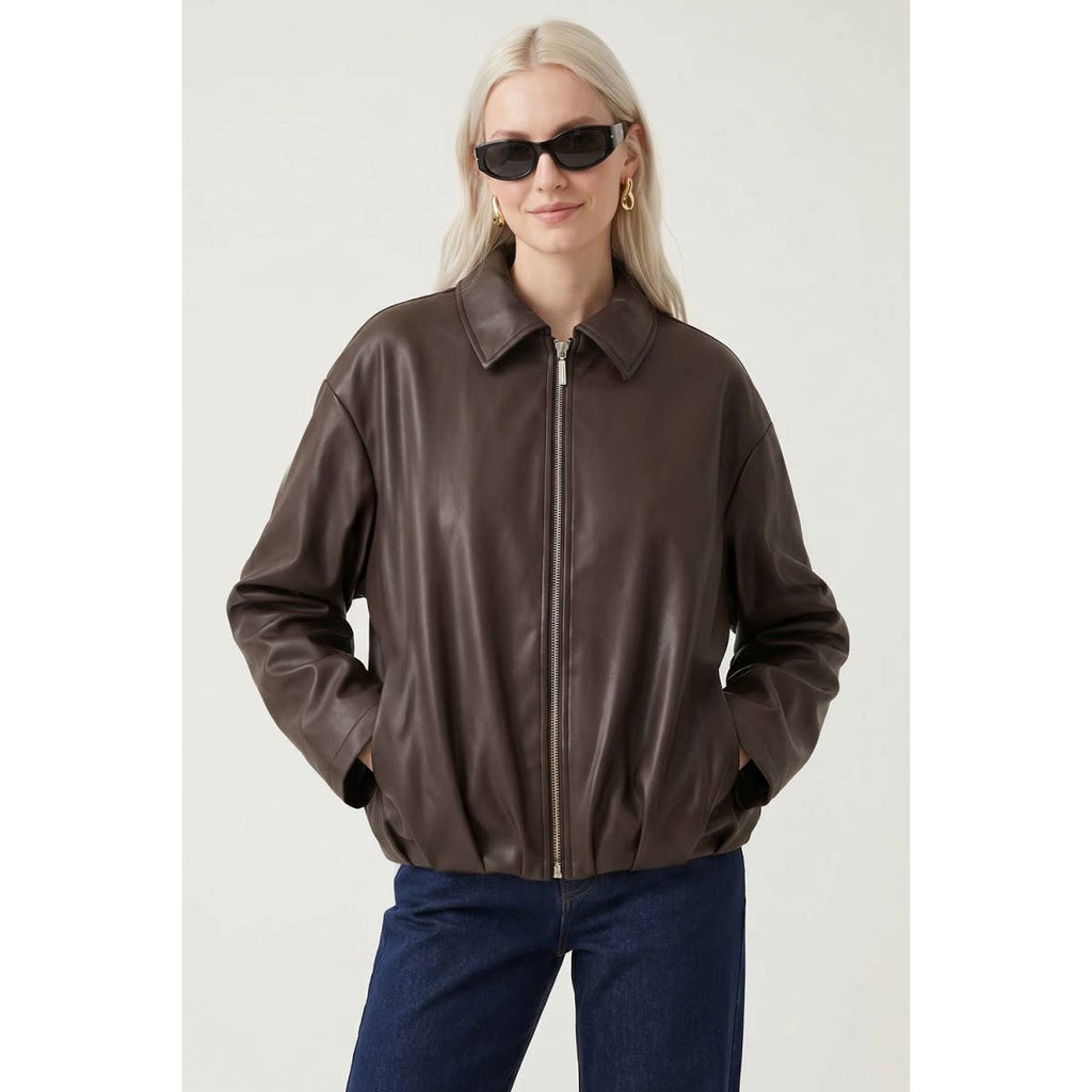 Vegan Leather Bomber Jacket
