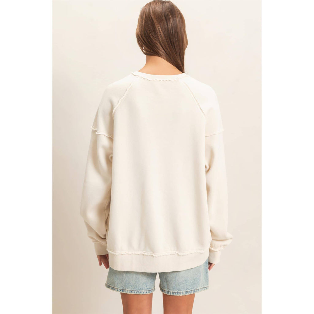 Acid Wash Raw Edge Sweatshirt