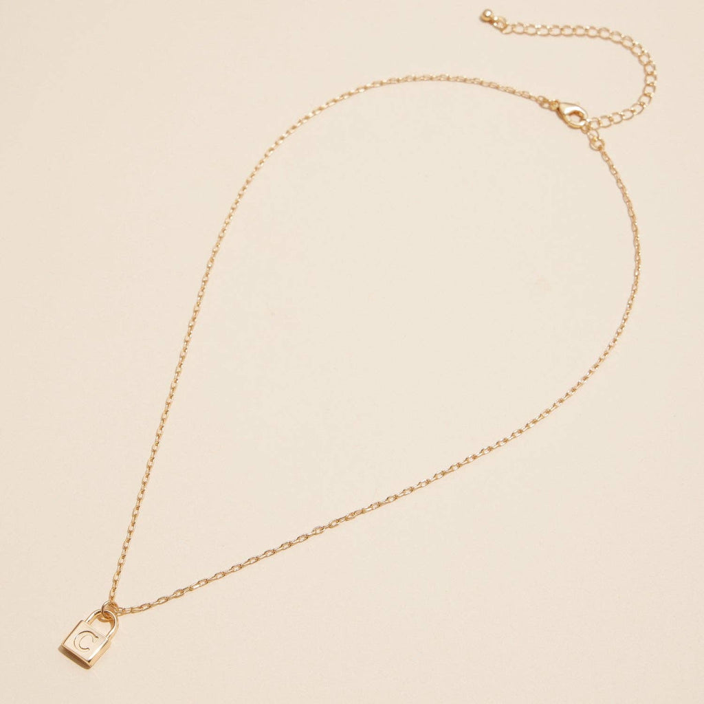 Chic Gold Initial Lock Pendant | Necklace