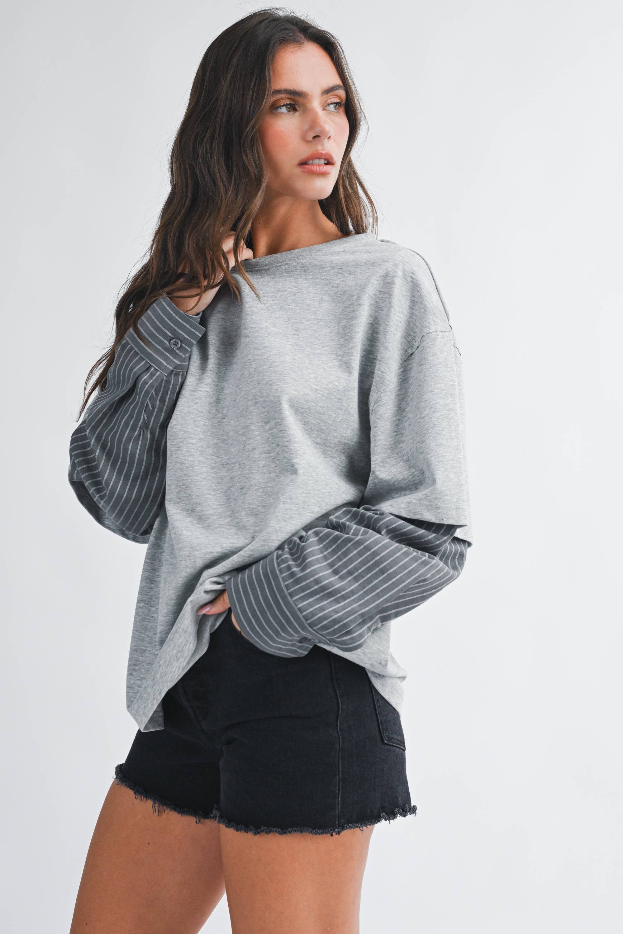 Mixed Media Layered Long Sleeve Top