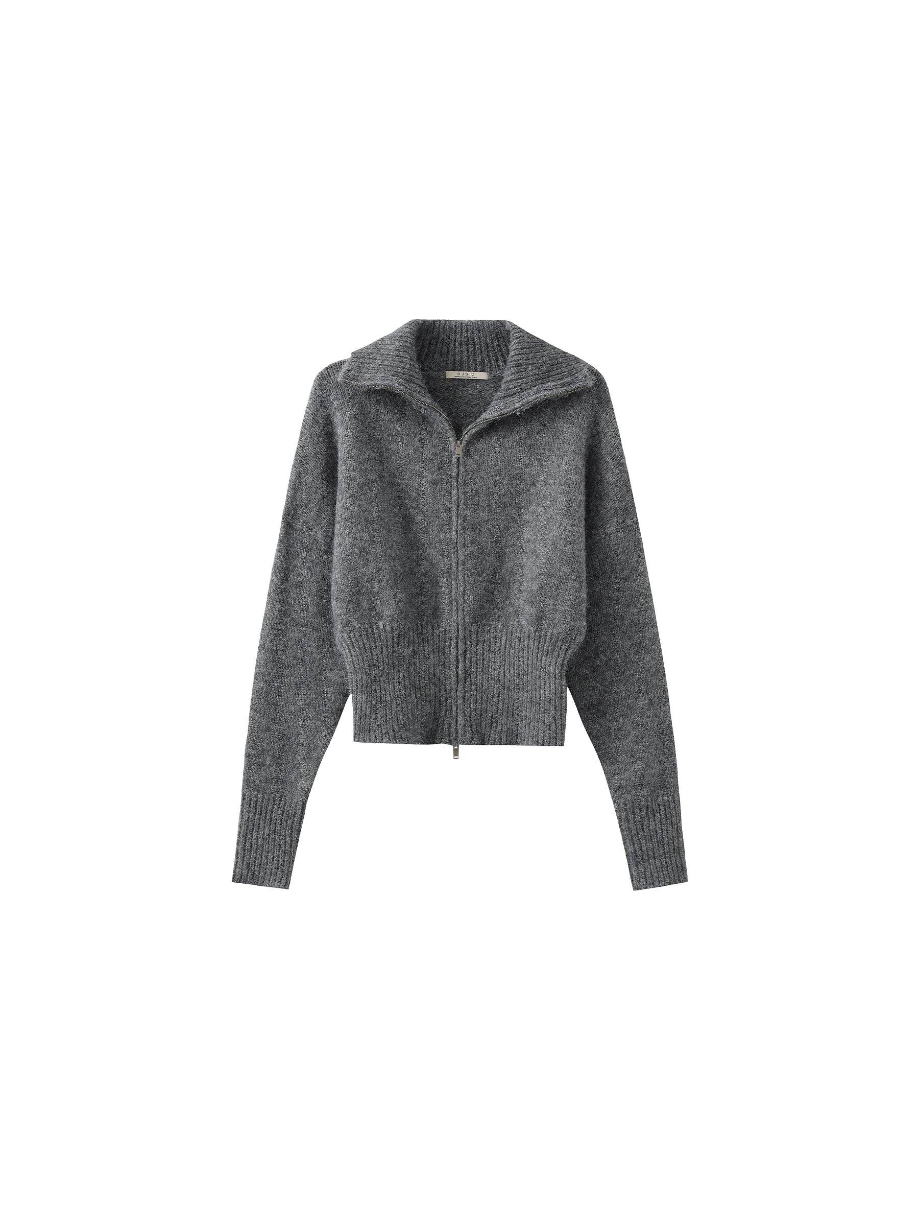Retro Stand Collar Zip-Up Cardigan