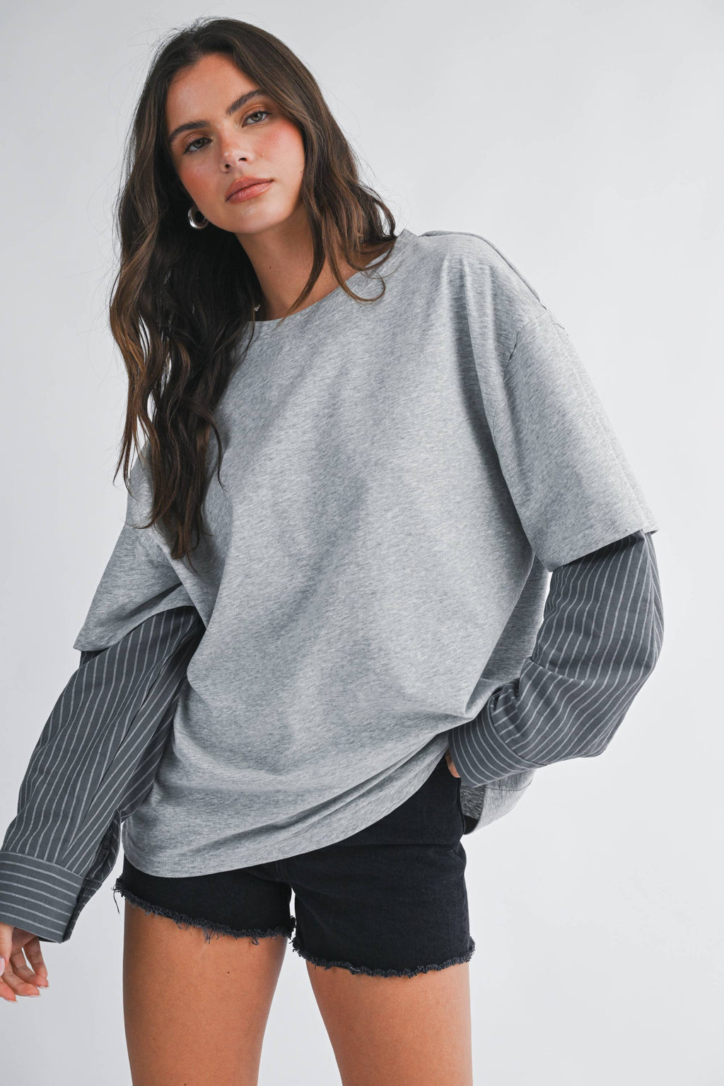 Mixed Media Layered Long Sleeve Top