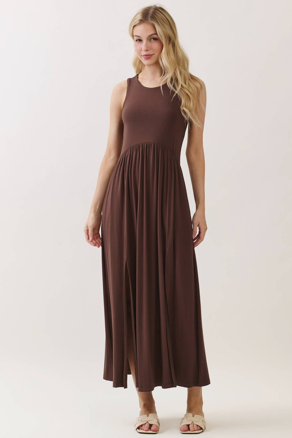 Solid Sleeveless Midi Dress