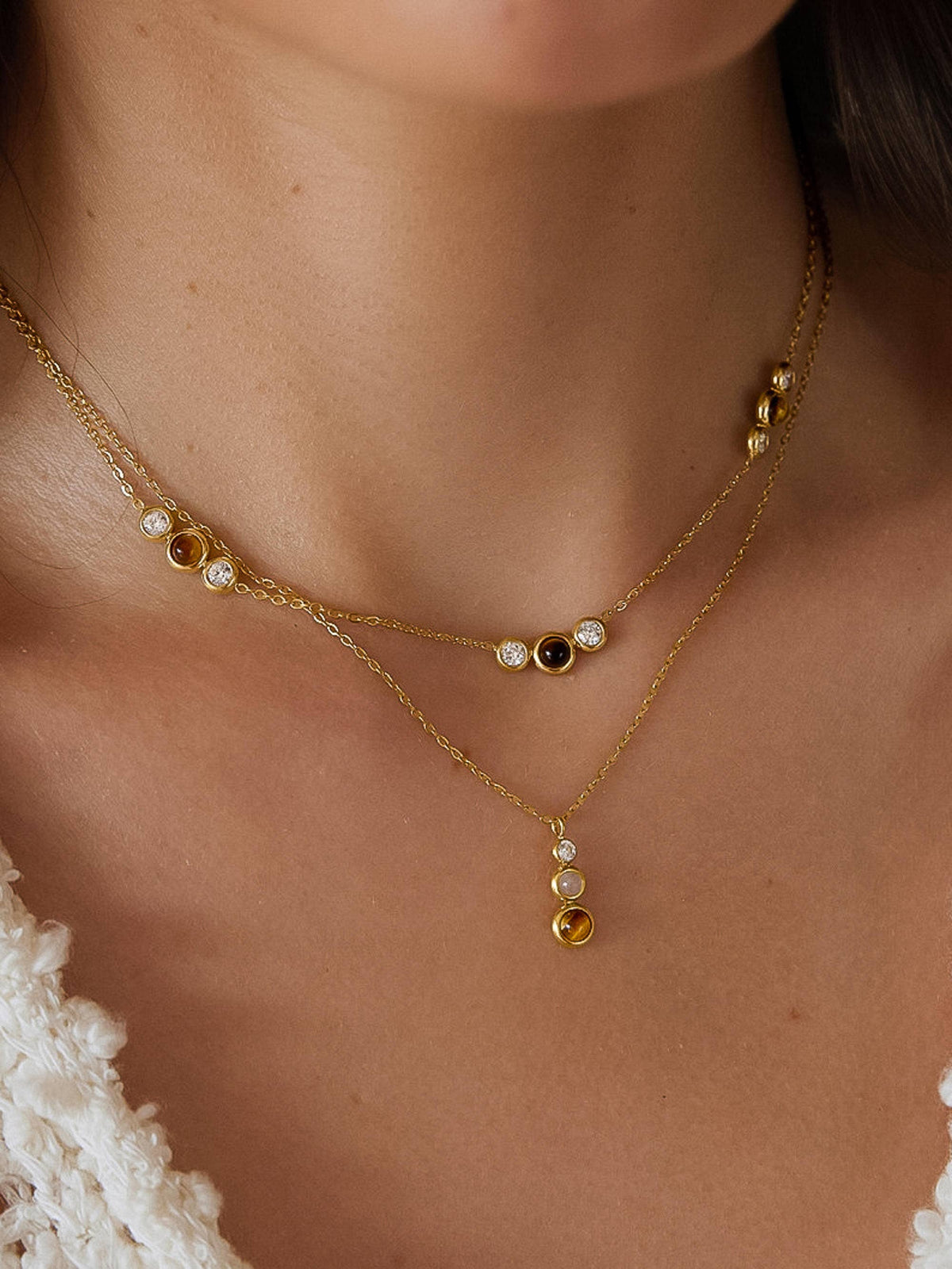 Embla 18K Gold Non-Tarnish Tiger Eye CZ Necklace