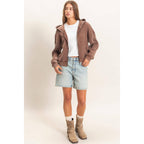 Acid Wash Waffle Knit Zip-Up Hoodie