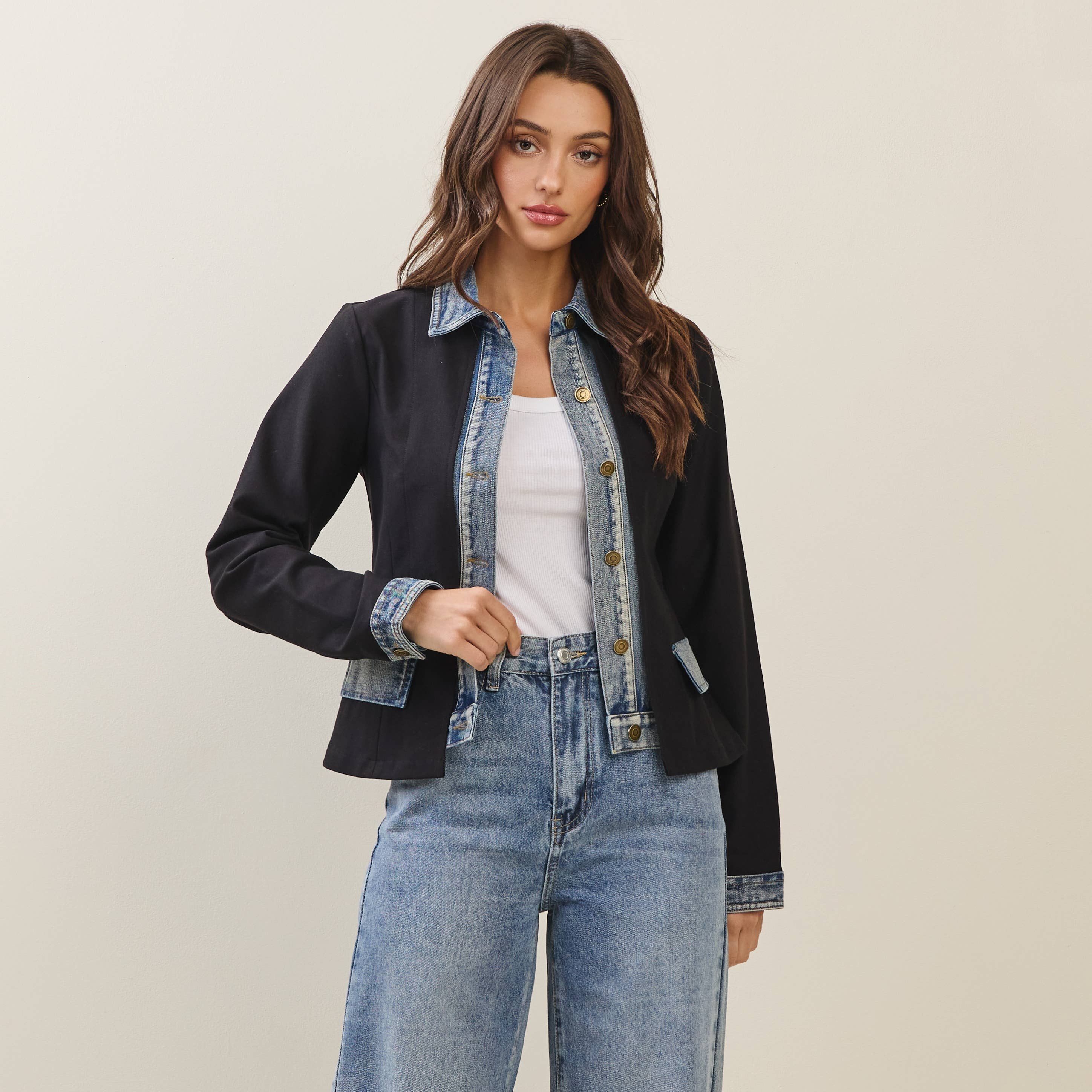 Denim trim jacket