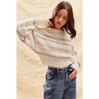 TEXTURED STRIPE CROP SWEATER TOP