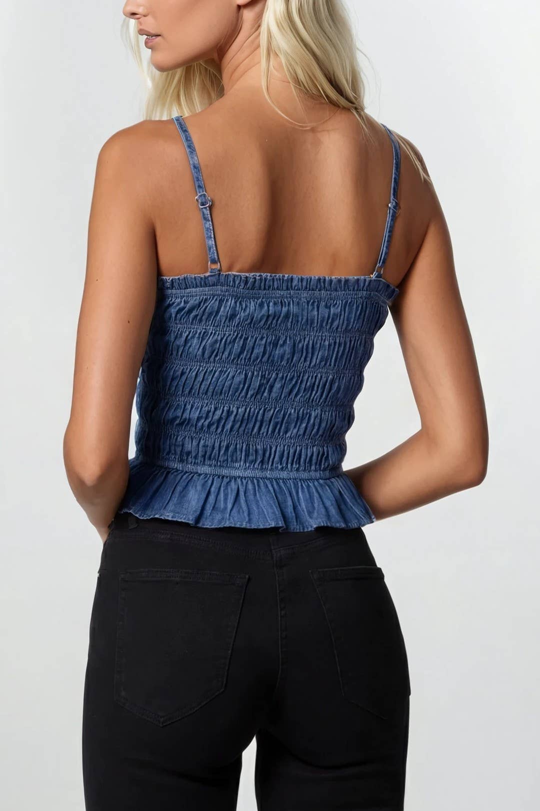 SMOCKED CHAMBRAY TOP W1603TIA