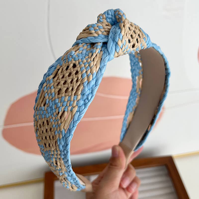 Two Tone Woven Straw Knot Headband