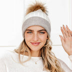 2 Tone Angora Knit Fur Pom Beanie