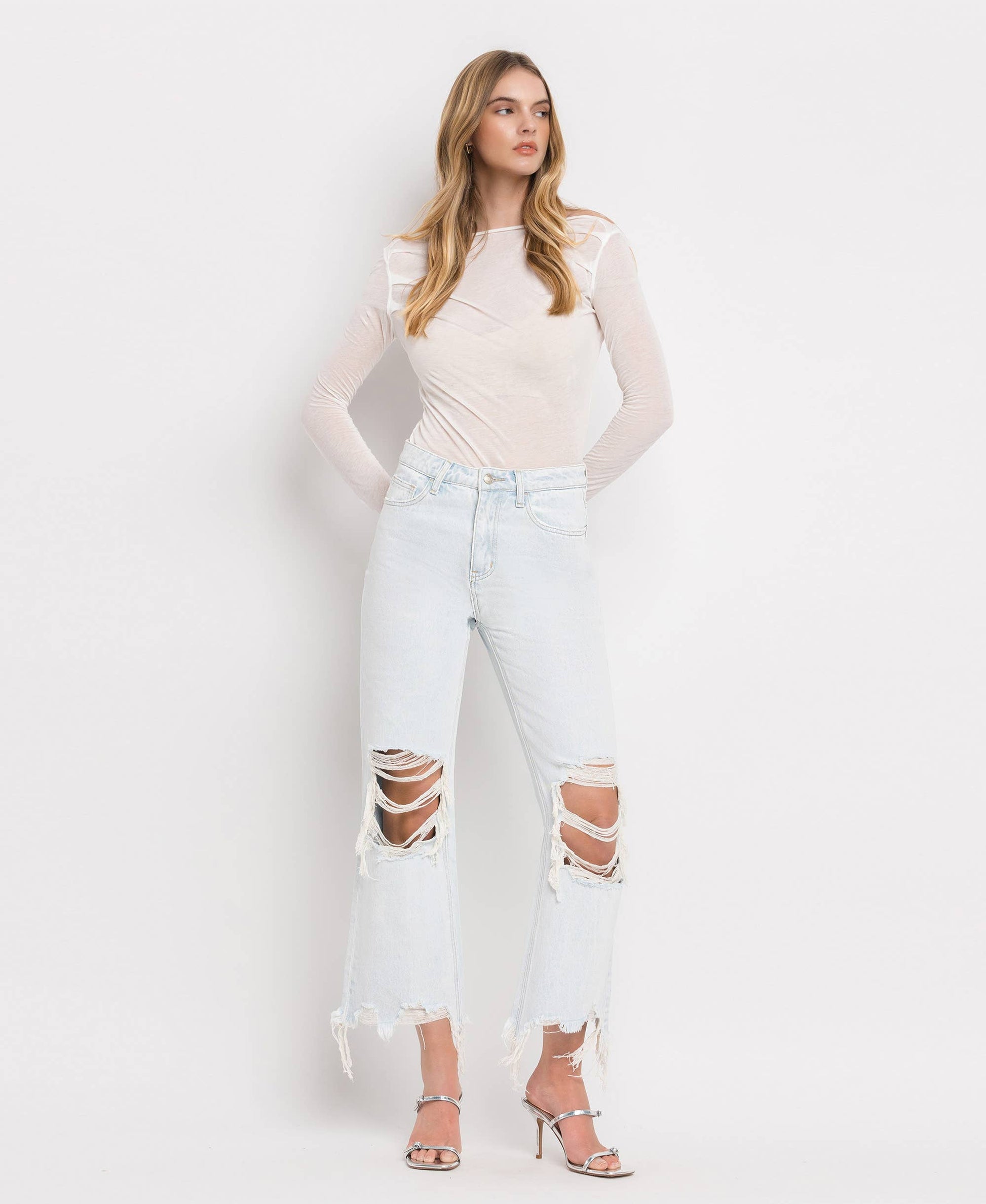 90'S VINTAGE SUPER HIGH RISE CROP FLARE JEANS V2471