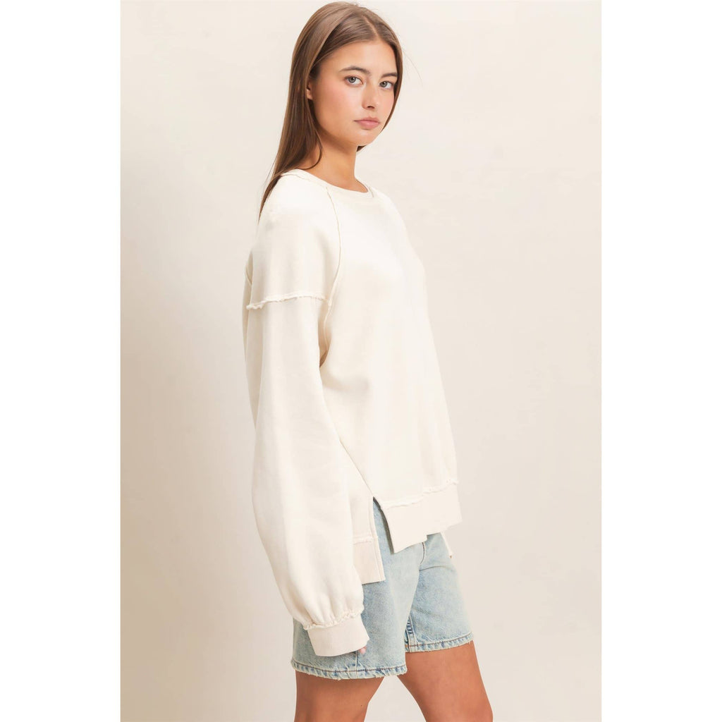 Acid Wash Raw Edge Sweatshirt