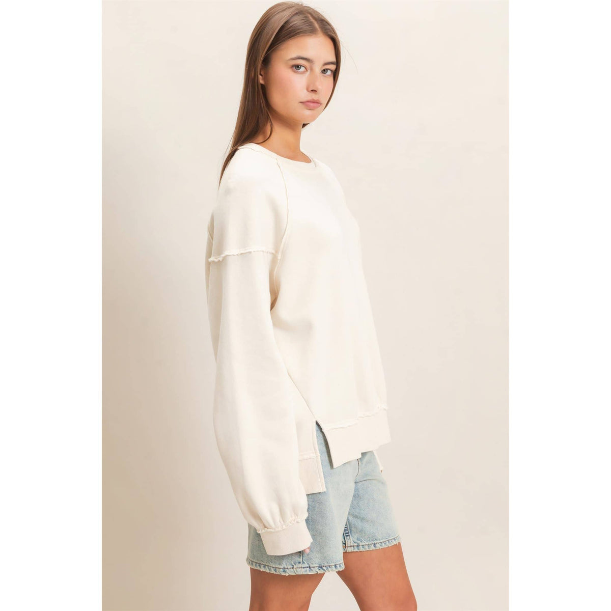 Acid Wash Raw Edge Sweatshirt