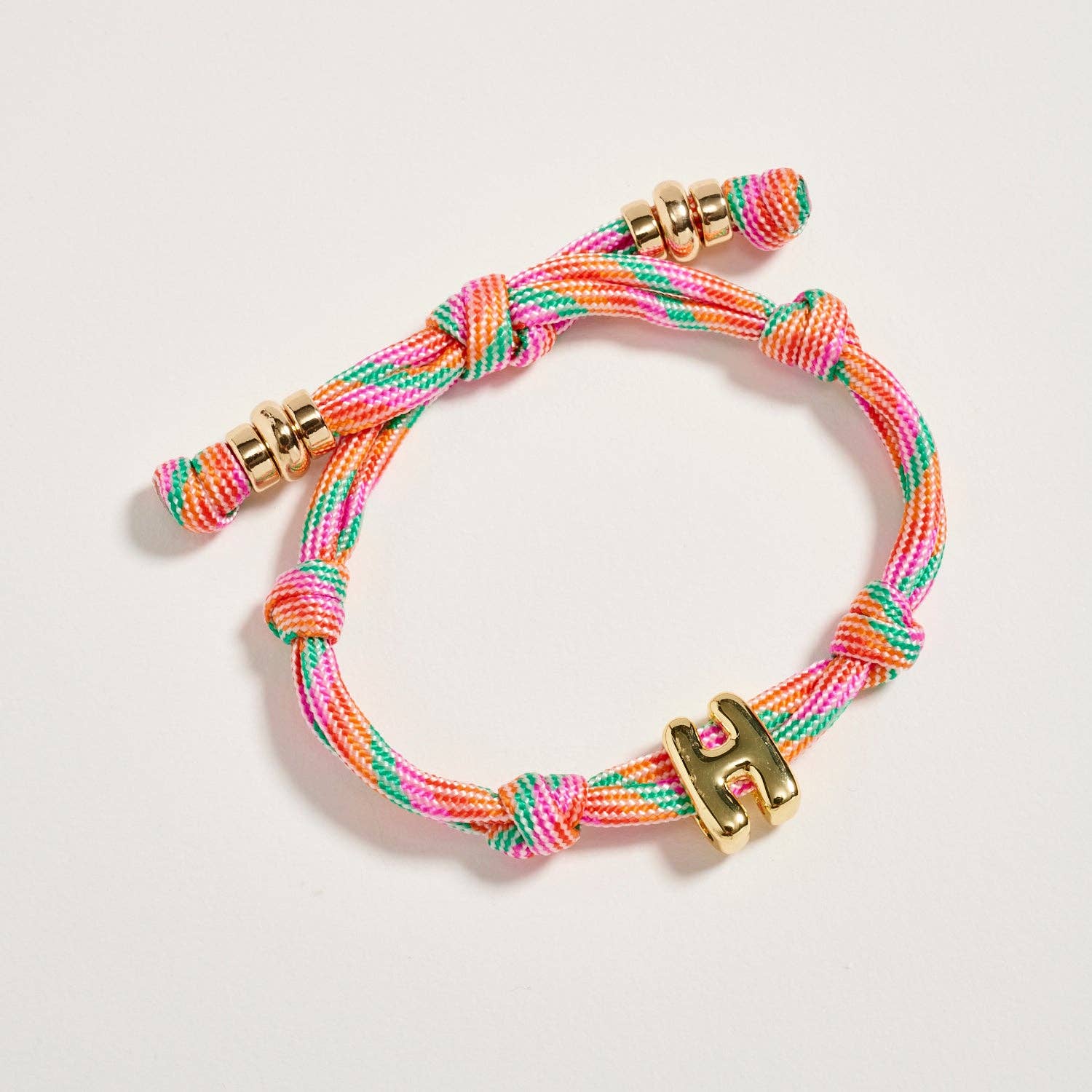 Premium Multicolor Rope Initial Bracelet with Gold Letter Charm | Adjustable Luxury Cord Monogram Bracelet