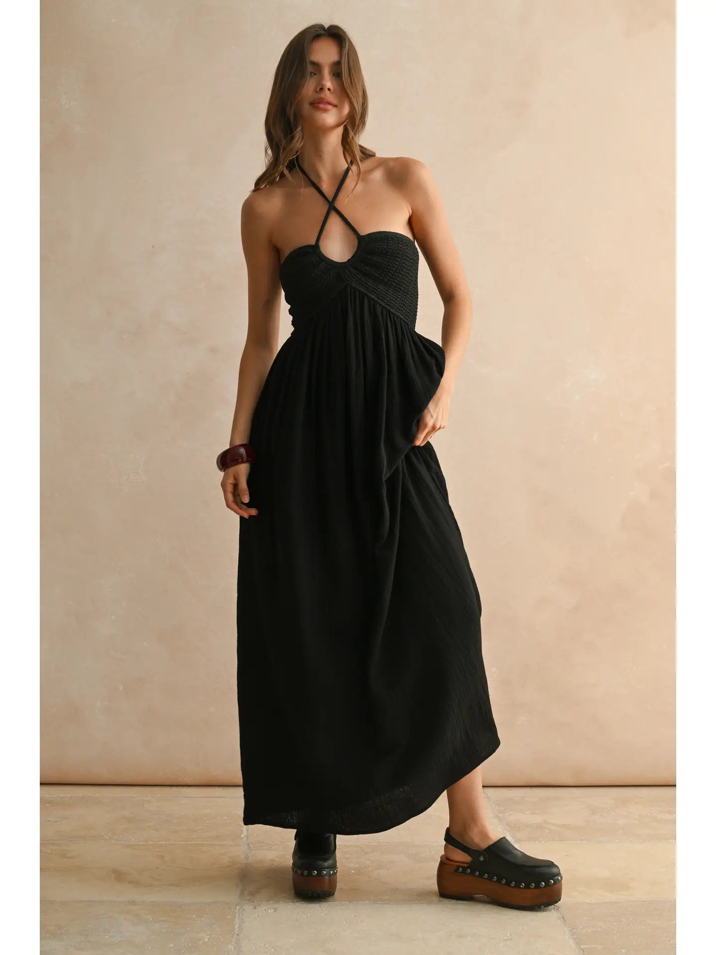 Washed Gauze with Crochet Top Contrast Dress