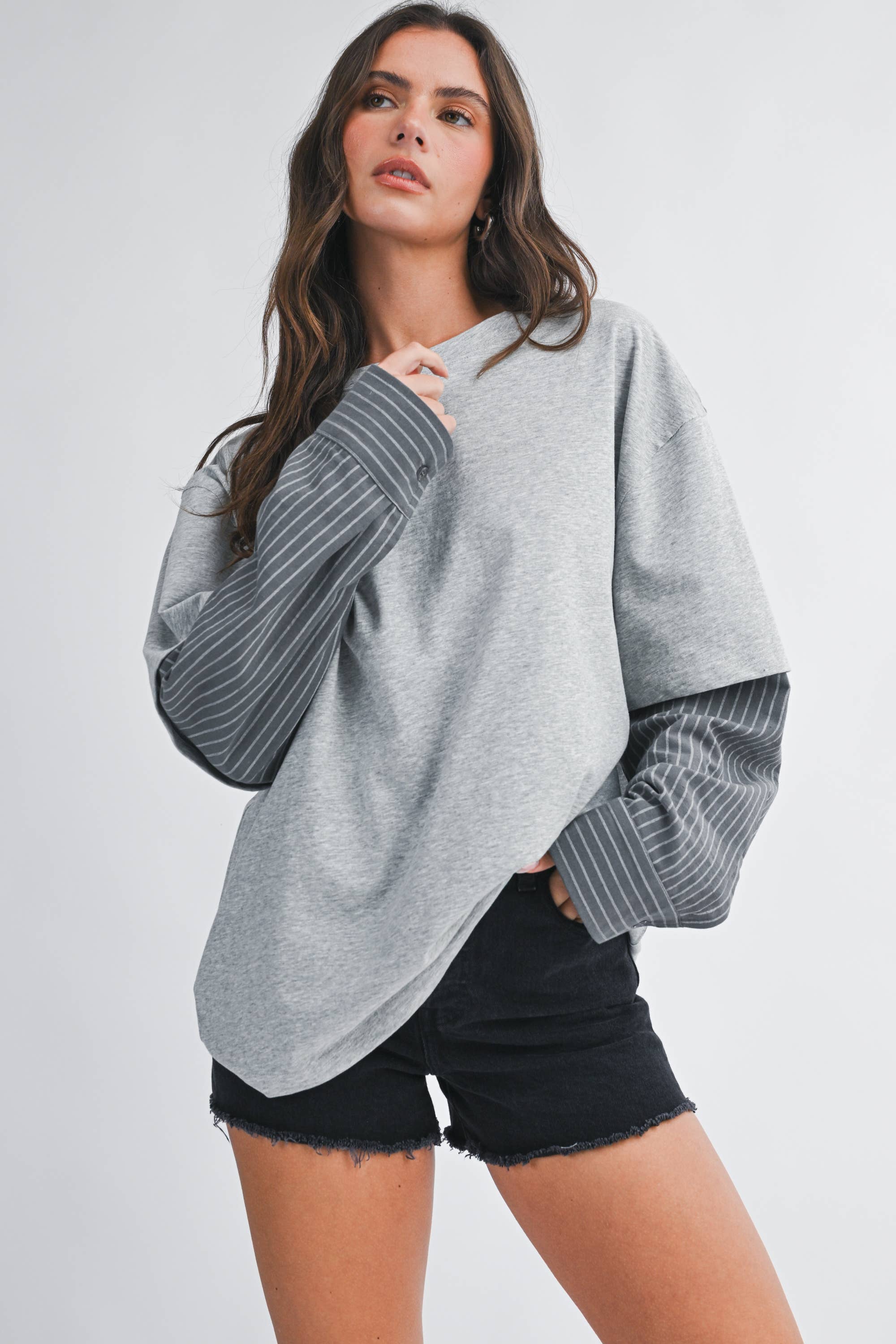 Mixed Media Layered Long Sleeve Top