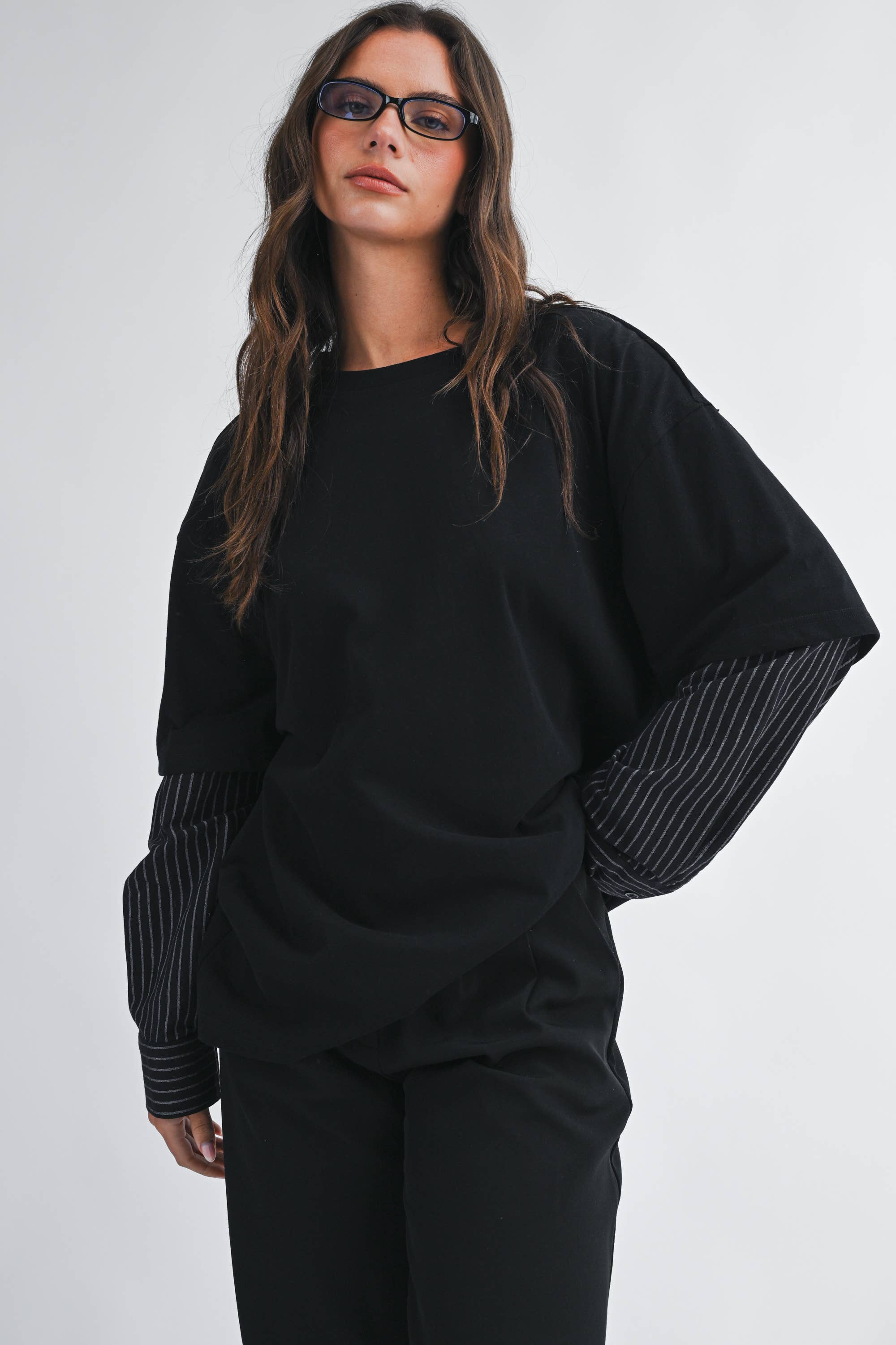 Mixed Media Layered Long Sleeve Top