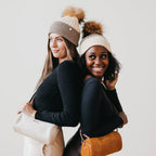 2 Tone Angora Knit Fur Pom Beanie