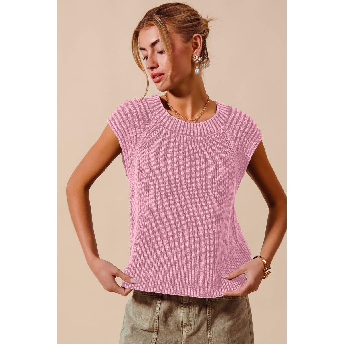 MINERAL WASHED RAGLAN SLEEVELESS SWEATER TOP
