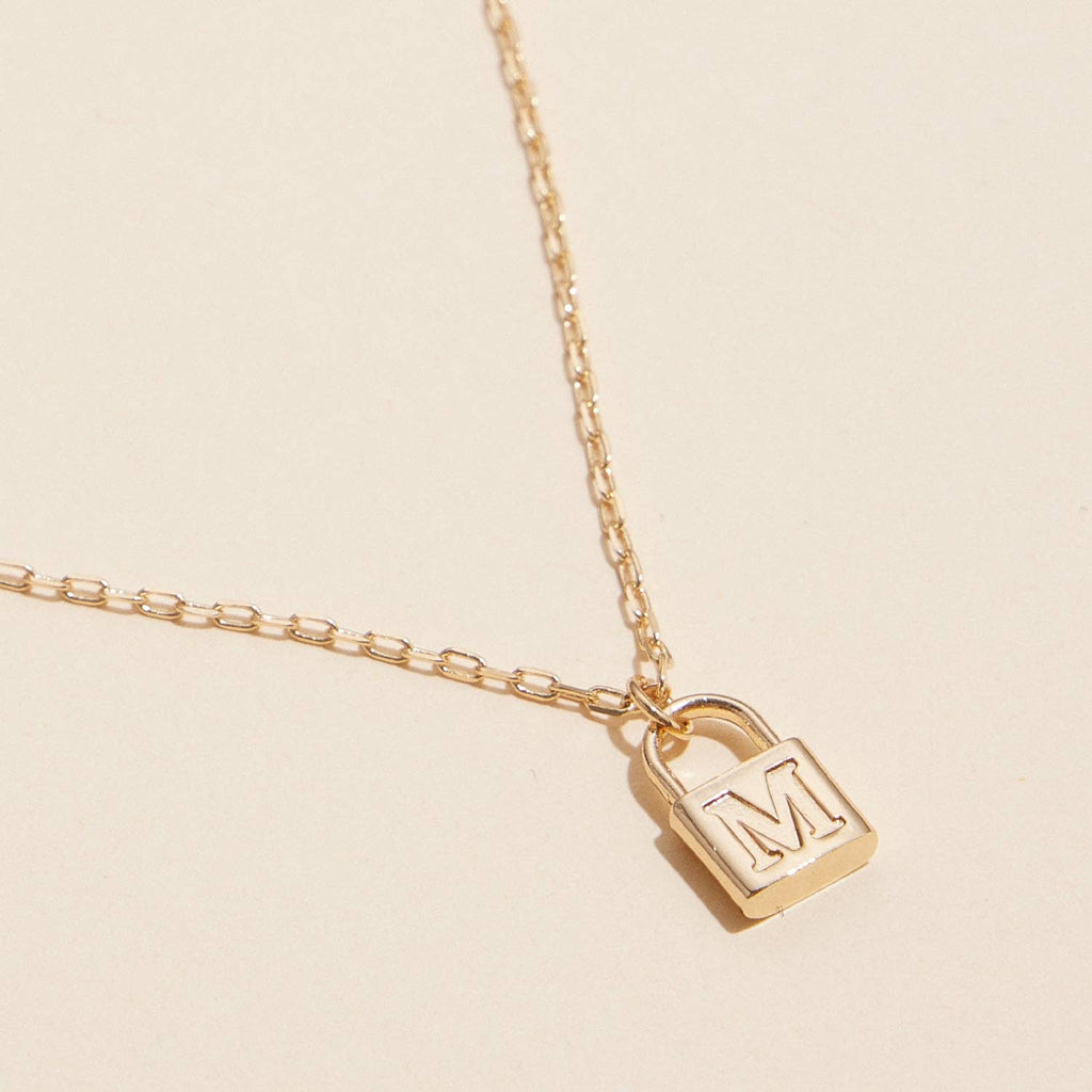 Chic Gold Initial Lock Pendant | Necklace