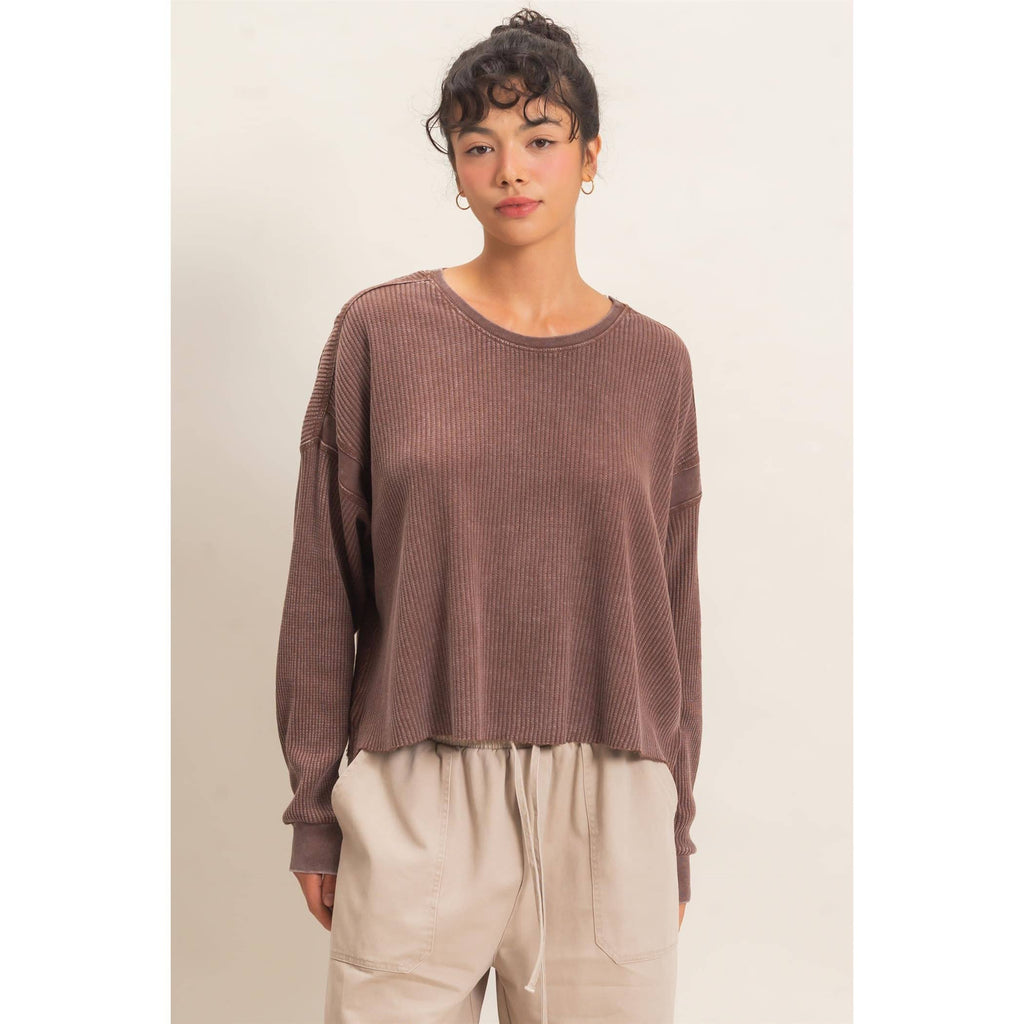 Mineral Wash Waffle Open Back Top