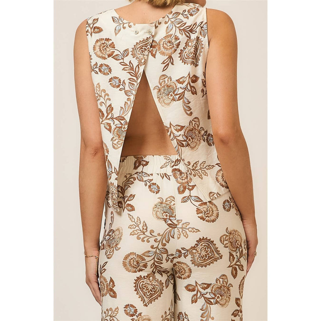 Floral Square Neck Sleeveless Top w Open Back Dtl