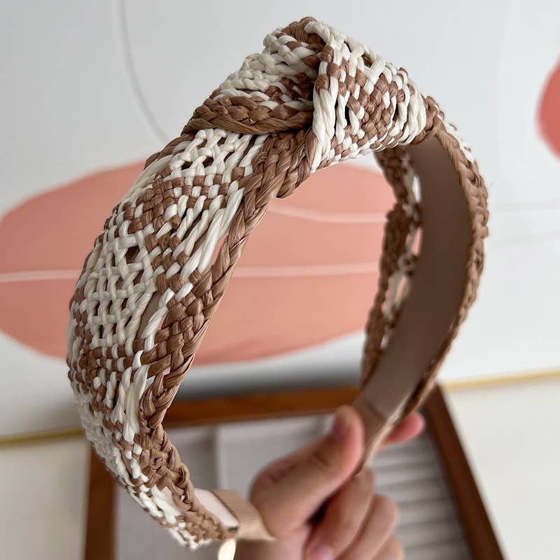 Two Tone Woven Straw Knot Headband