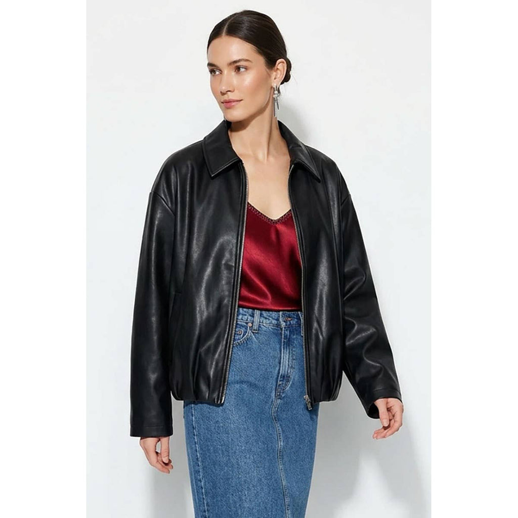Vegan Leather Bomber Jacket