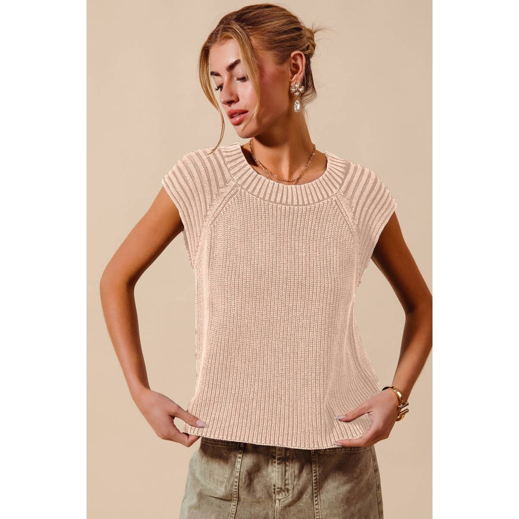 MINERAL WASHED RAGLAN SLEEVELESS SWEATER TOP