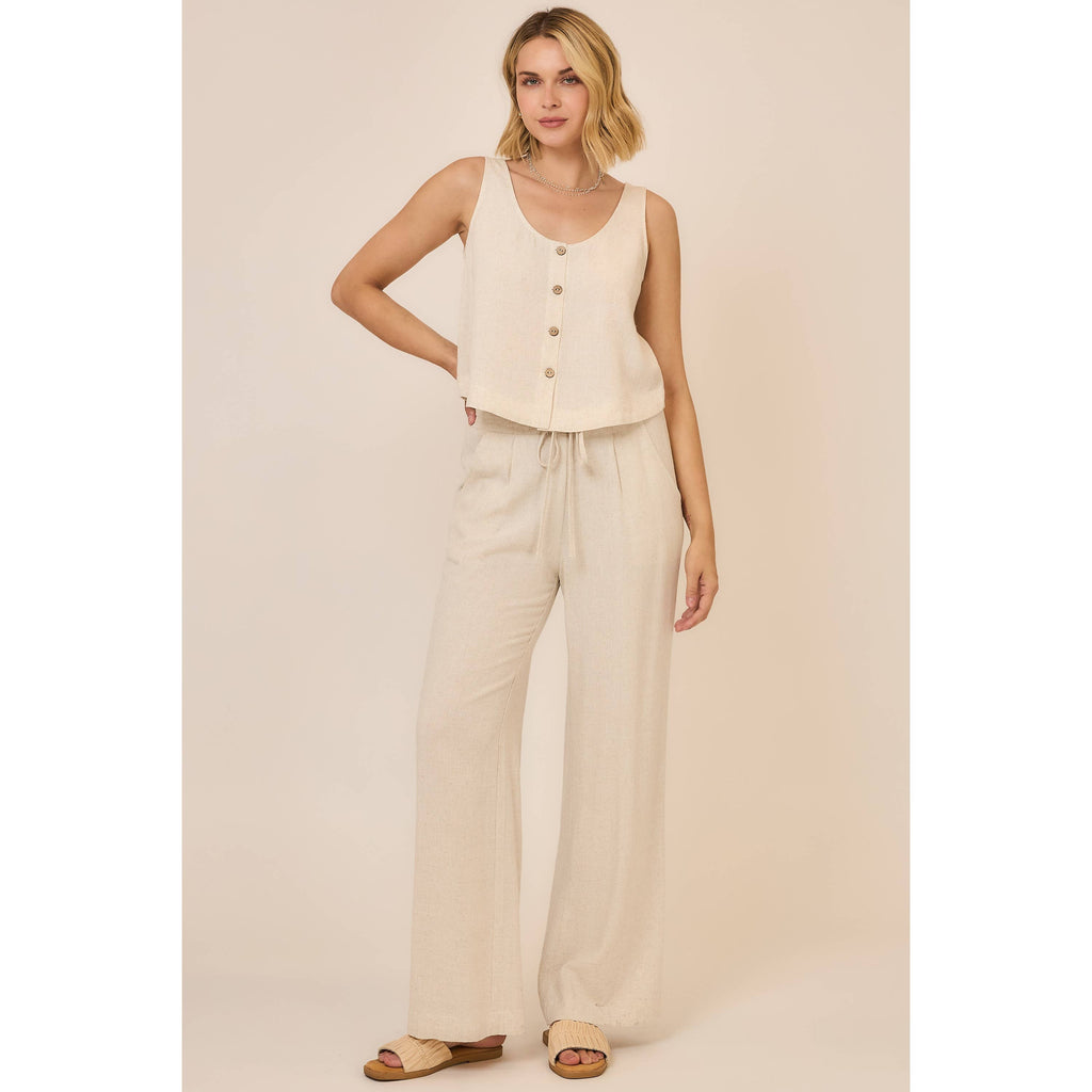 Viscose Linen Blend Button Up Sleeveless Top