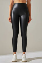 Black  color high waist faux matt leather skinny leggings