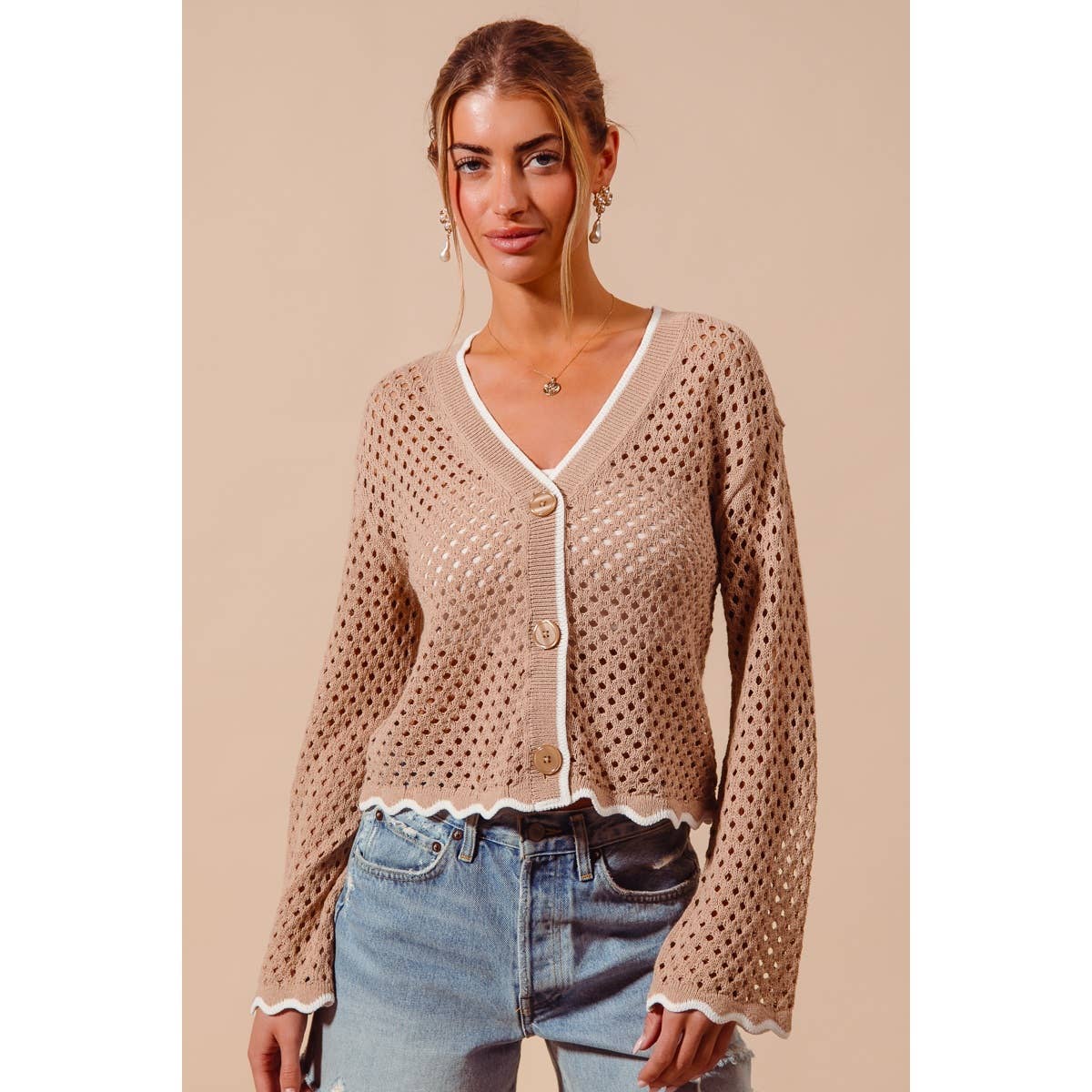 OPEN KNIT LIGHT WEIGHT SWEATER CARDIGAN