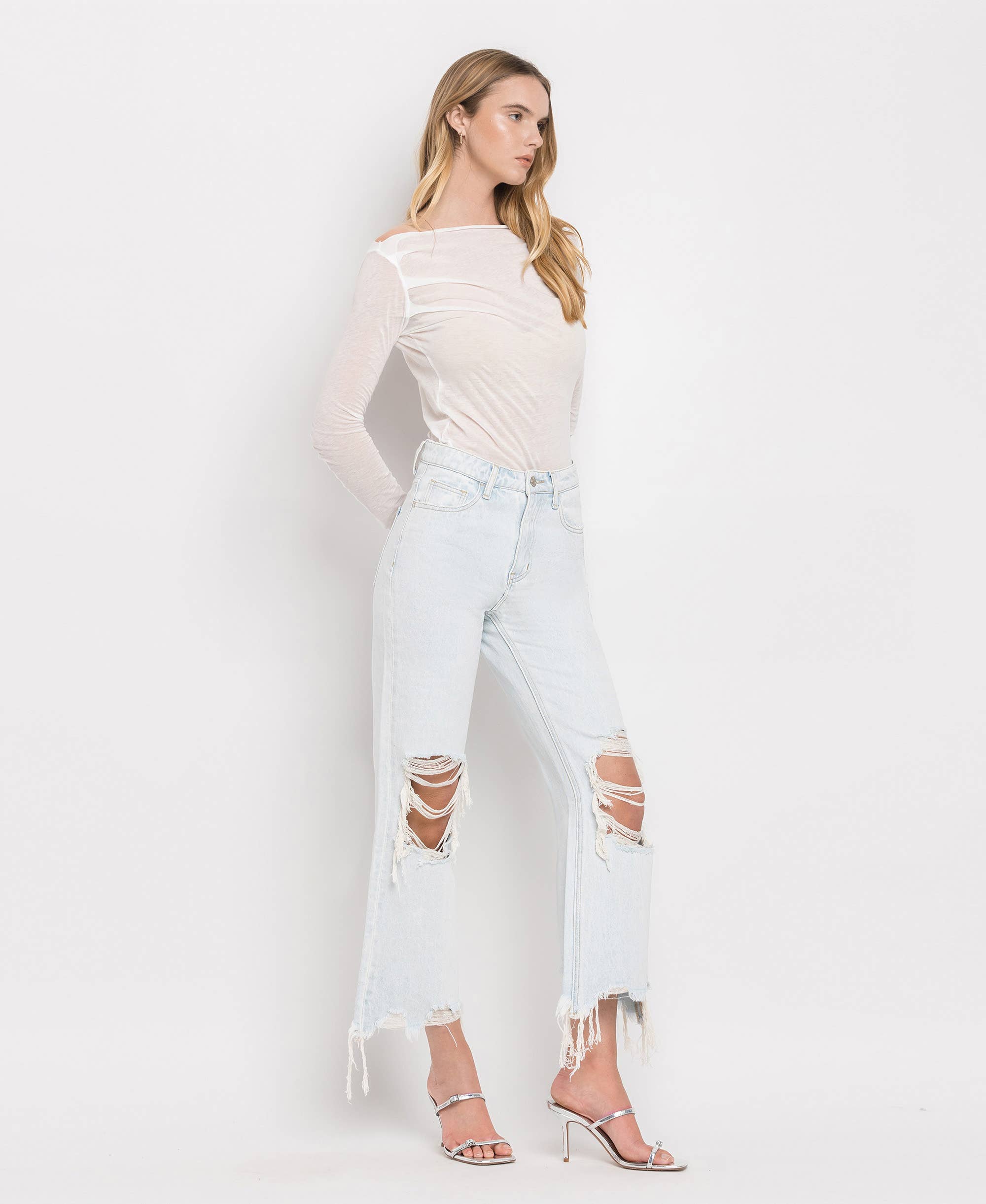 90'S VINTAGE SUPER HIGH RISE CROP FLARE JEANS V2471