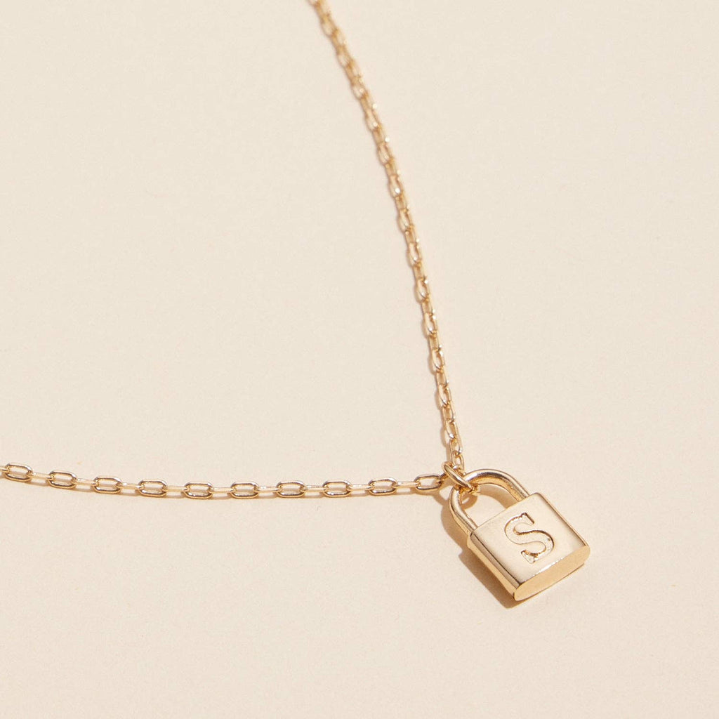 Chic Gold Initial Lock Pendant | Necklace