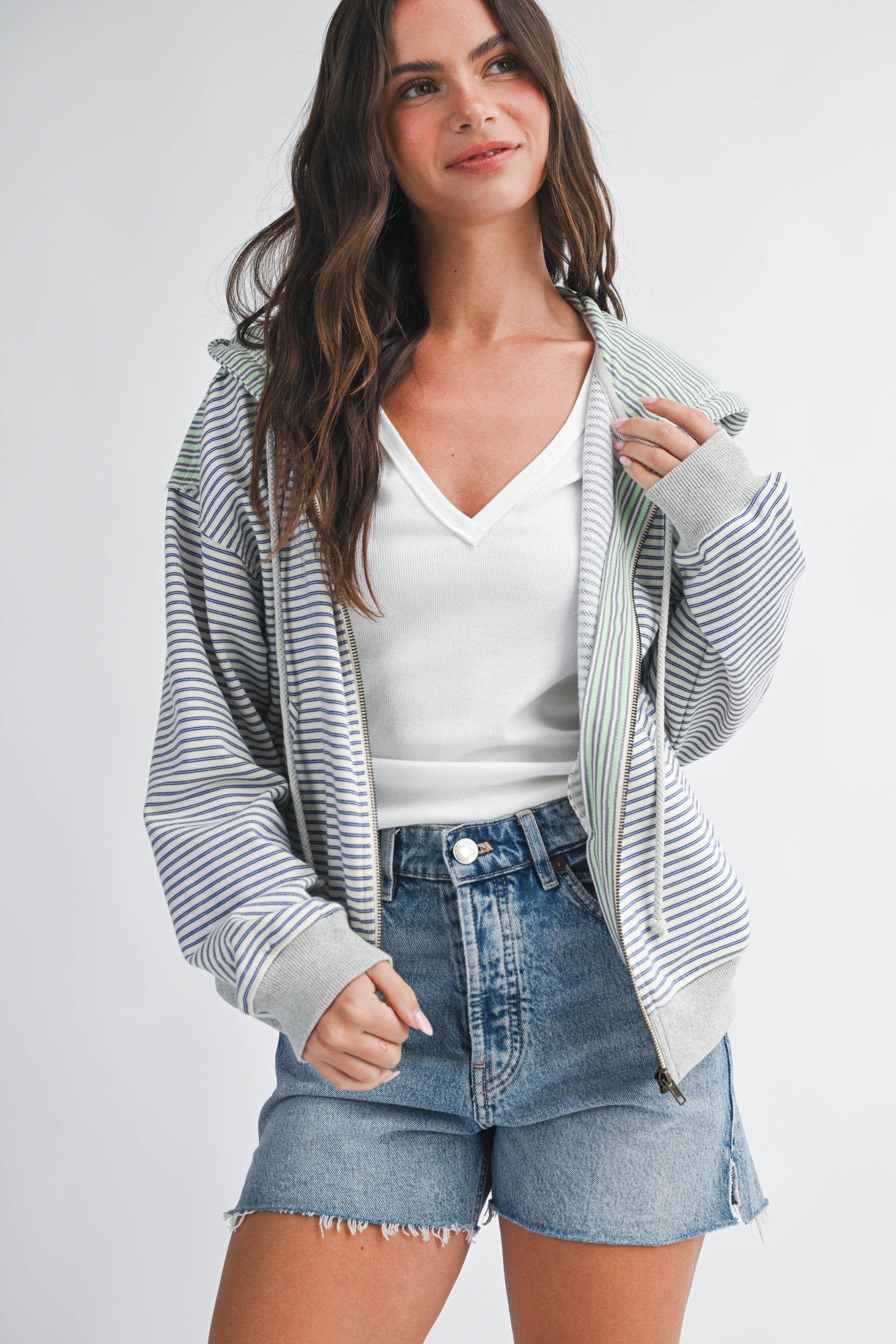 Lana Striped Zip Hoodie
