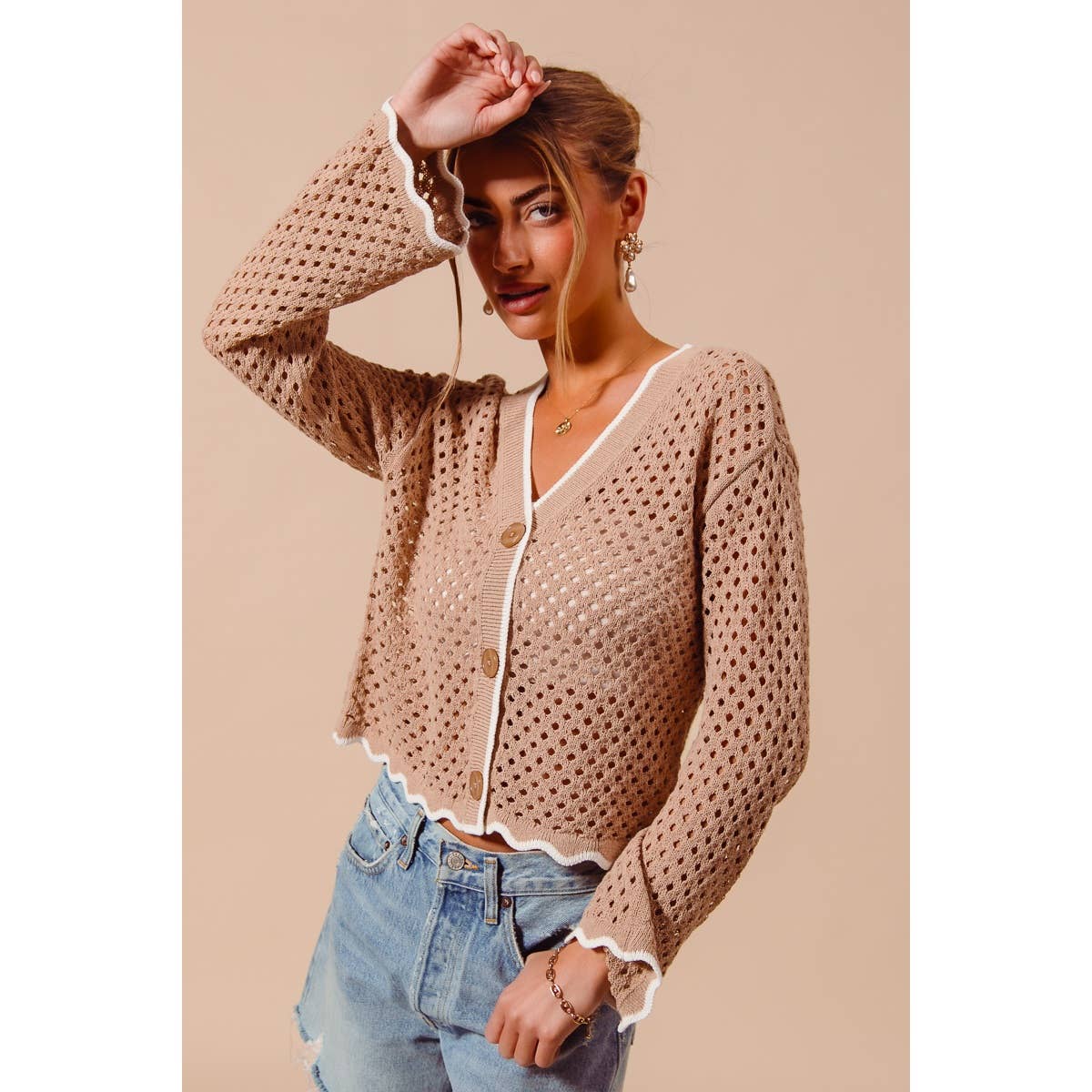 OPEN KNIT LIGHT WEIGHT SWEATER CARDIGAN