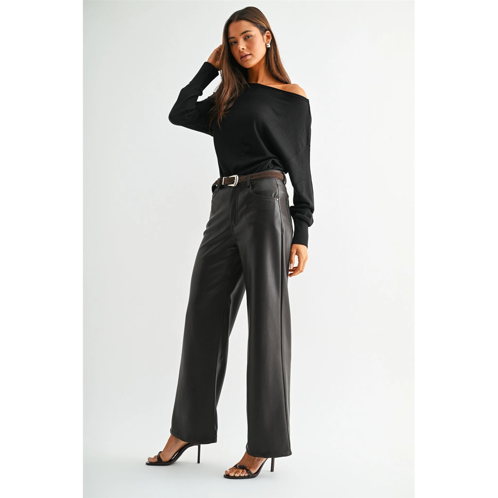 High Rise Wide Leg Faux Leather Pants