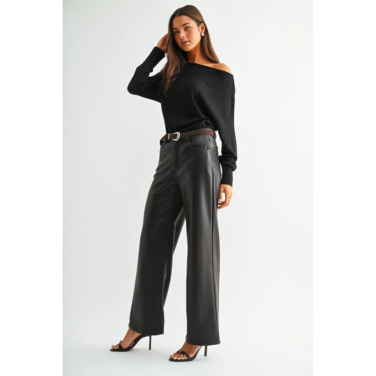 High Rise Wide Leg Faux Leather Pants