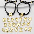 18K Gold Letter Charm Woven Bracelet with Adjustable Rope