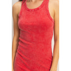 Acid Washed Ribbed Midi Tank Dress