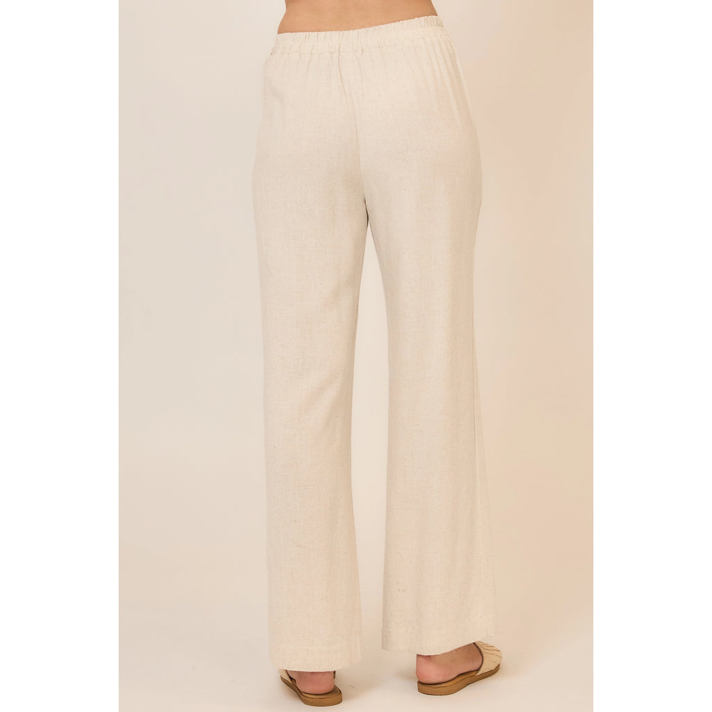 Drawstring Viscose Linen Blend Pants W Pockets