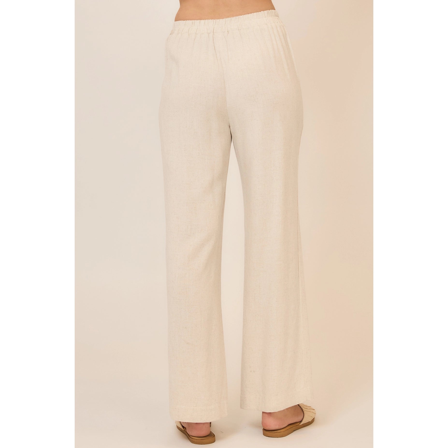 Drawstring Viscose Linen Blend Pants W Pockets