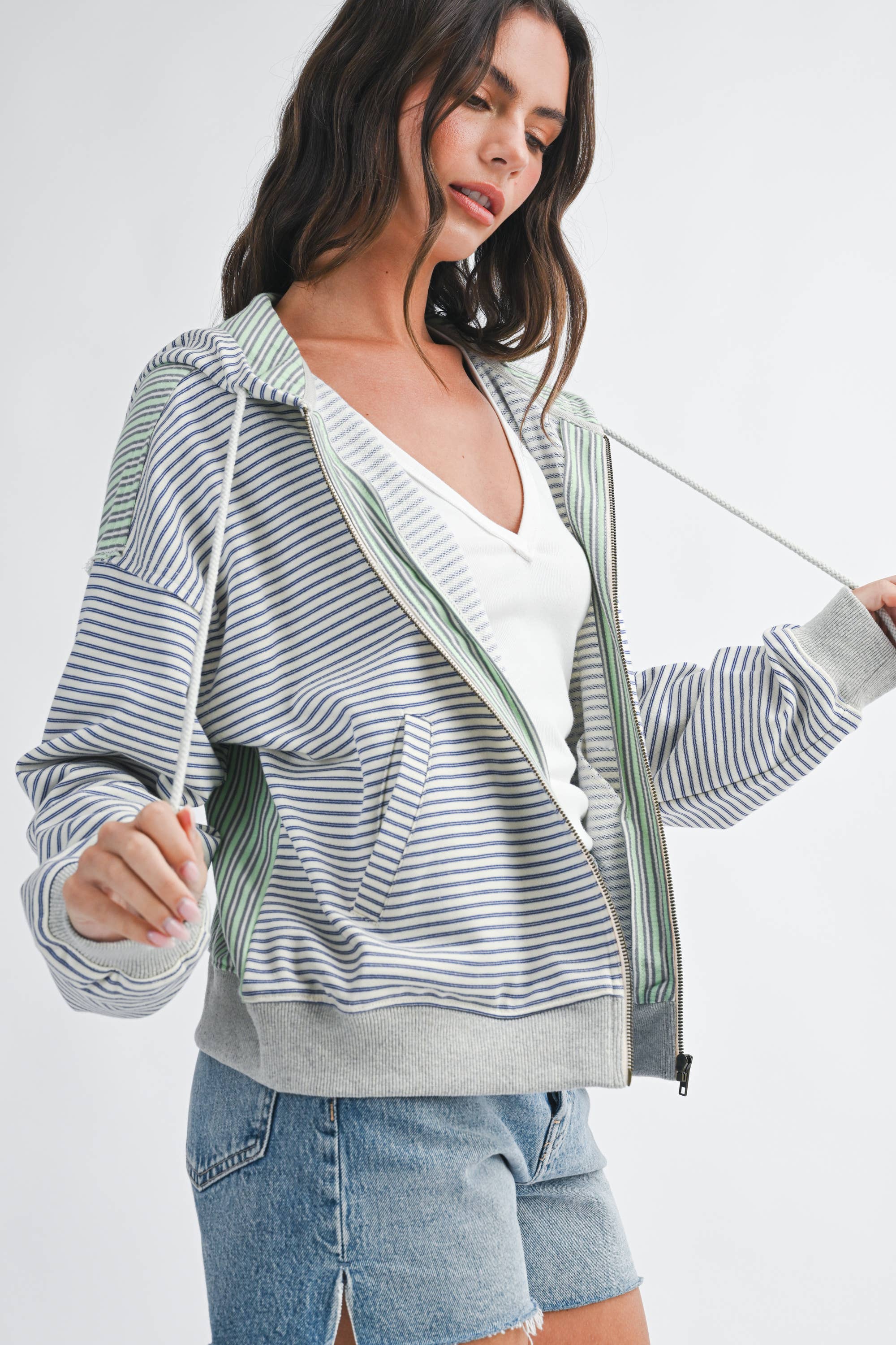 Lana Striped Zip Hoodie