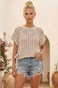 CHUNKY KNIT CROCHET SWEATER TOP WITH SIDE TIES W1551TIB