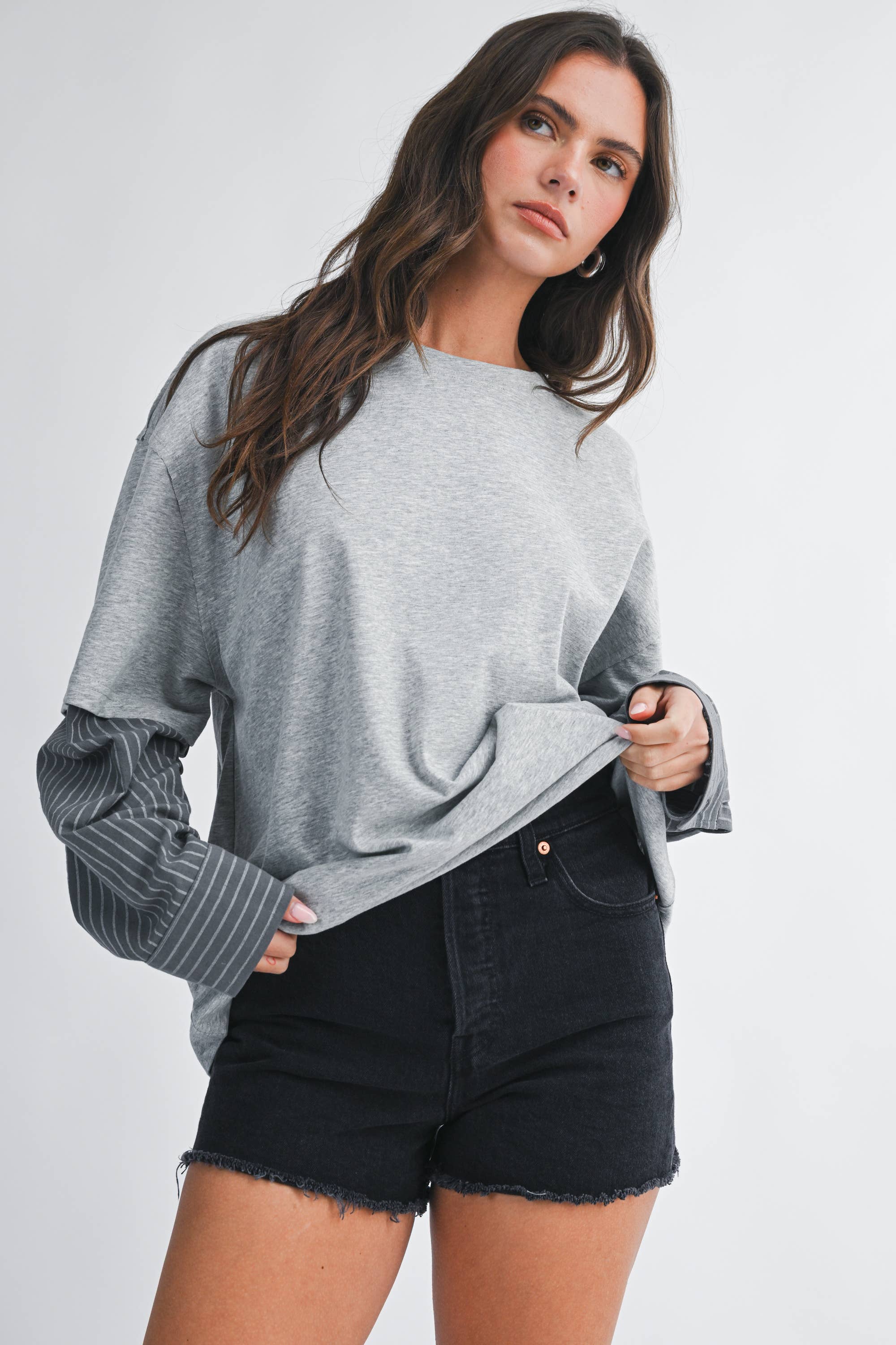 Mixed Media Layered Long Sleeve Top