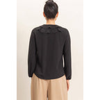 Ruffled V-Neck Button-Up Blouse