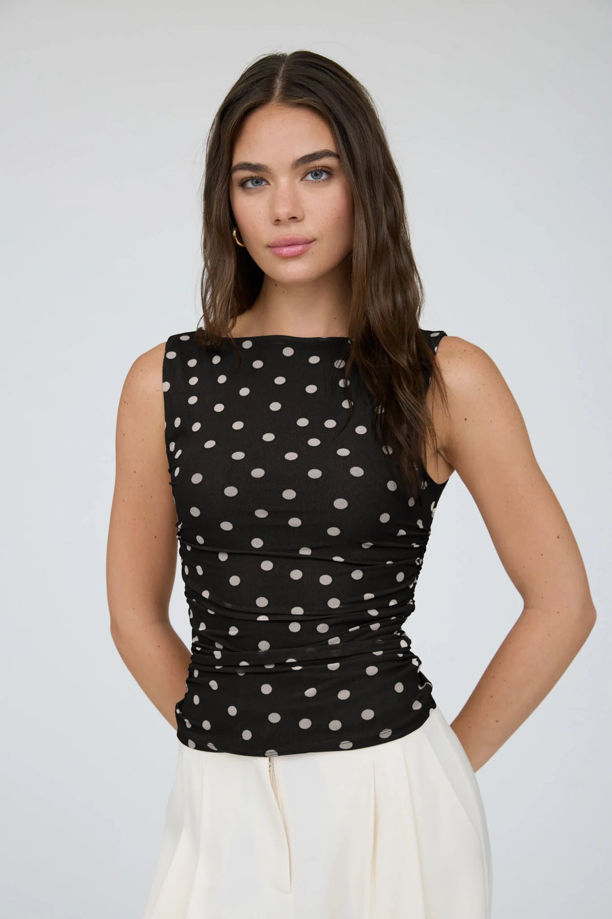 Polka Dot Boat Neck Top