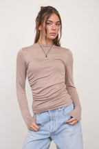 Ruched Side Long Sleeve Knit Top