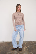 Ruched Side Long Sleeve Knit Top