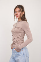 Ruched Side Long Sleeve Knit Top